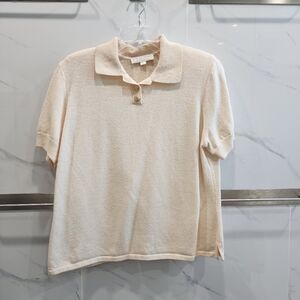 St John Women Cream Gold Button Santana Knit Top Shirt Size Small